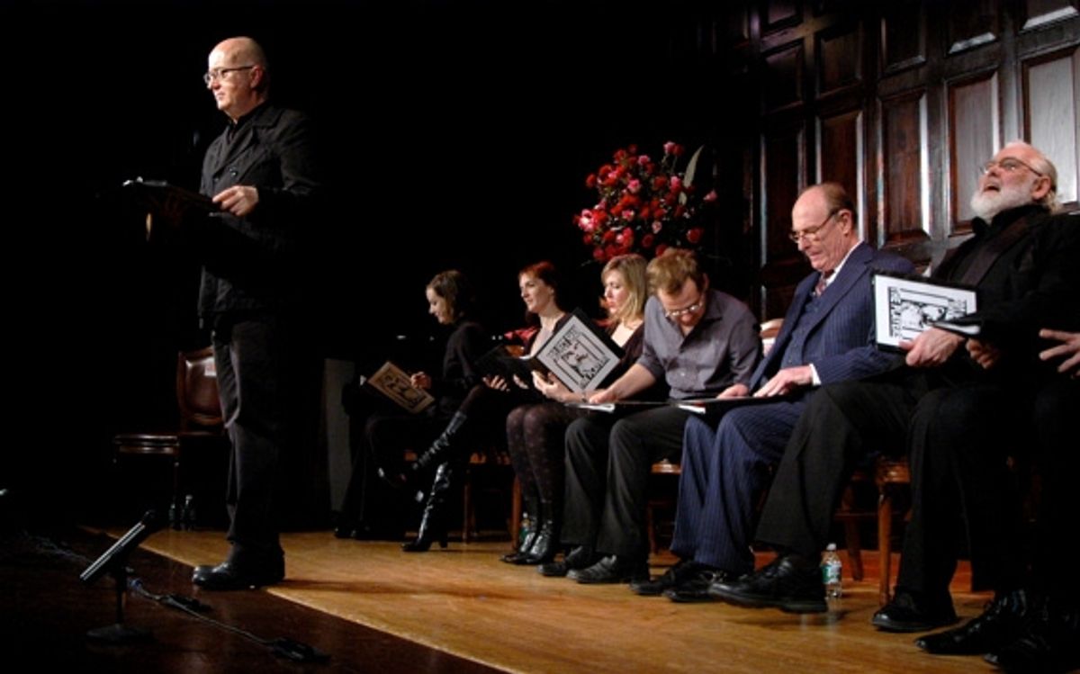 David Rooney, Liz Morton, Julia Murney, Cassie Beck, Chad Kimball, Paxton Whitehead, Jim Brochu at 