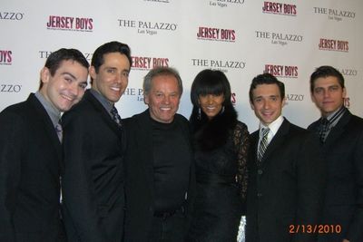  David Demato (Bob Gaudio), Jeff Leibow (Nick Massi), Wolfgang Puck and his wife Geli Photo