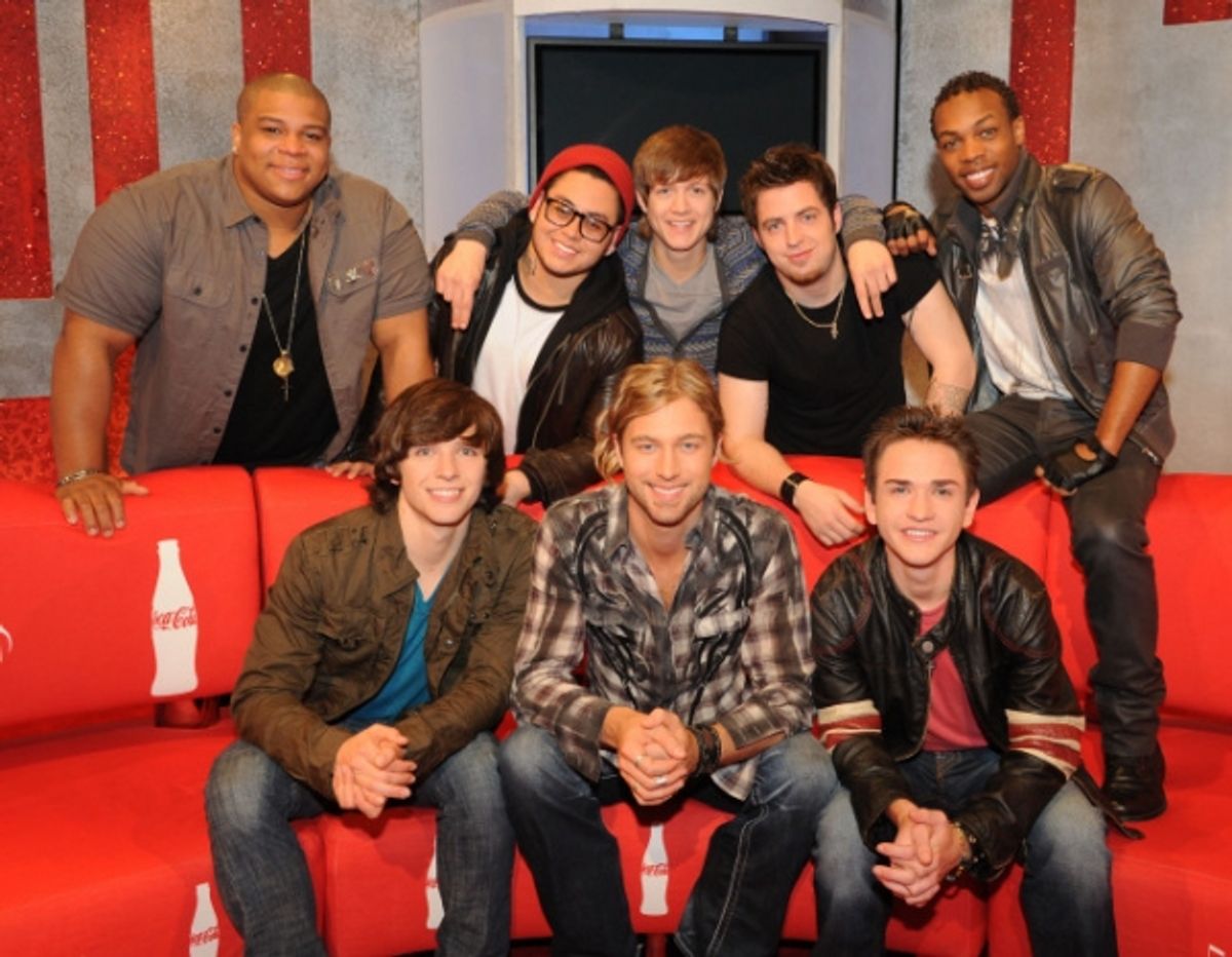 The top 16: Guys: Bottom Row L-R: Tim Urban, Casey James and Aaron Kelly. Top Row L-R: Michael Lynche, Andrew Garcia, Alex Lambert, Lee Dewyze and Todrick Hall at 