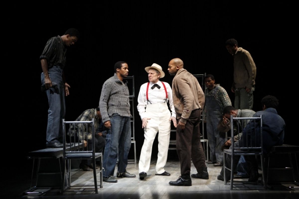 Rodney Hicks (as Clarence Norris), John Cullum (as the Interlocutor), and Brandon Victor Dixon as (Haywood Patterson) at 