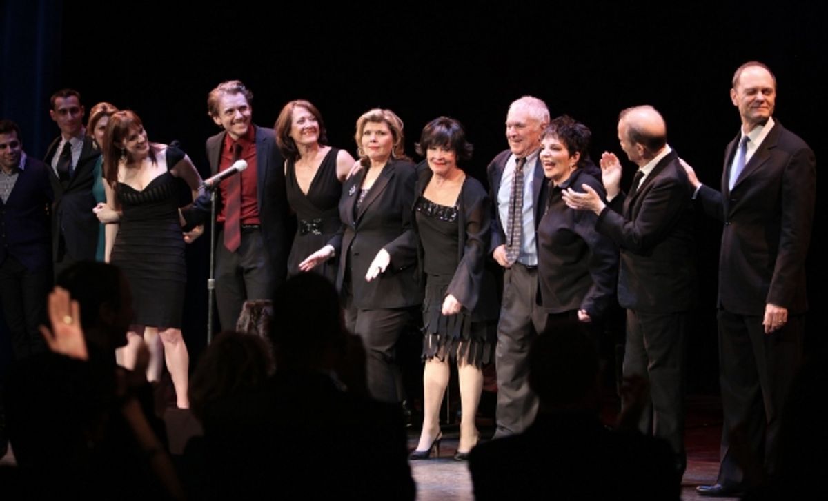Julia Murney, Karen Ziemba, Deborah Monk, Chita Rivera, Liza Minnelli, and David Hyde Pierce honor John Kander at 