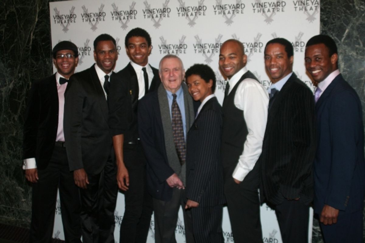 The Vineyard Theatre cast of The Scottsboro Boys with John Kander: Derrick Cobey, Coleman Domingo, ChristIan White, Cody Ryan Wise, Brandon Victor Dixon, Rodney Hicks and Josh Breckenridge at 