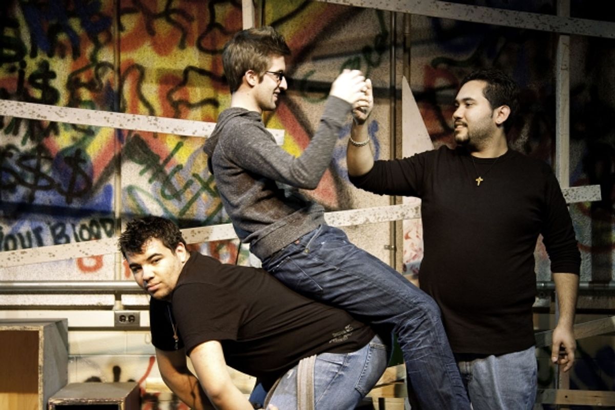  Jonathan Polanco, as Angel, Brandon Maxwell as Mark, and Ricardo Rodriquez as Tom Collins at 