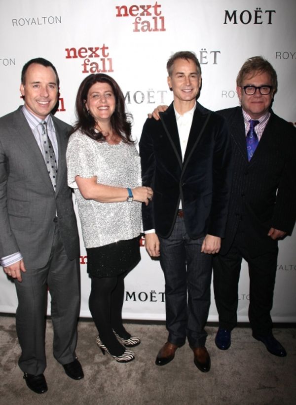  David Furnish, director Sheryl Kaller, playwright Geoffrey Nauffts and Elton John Photo
