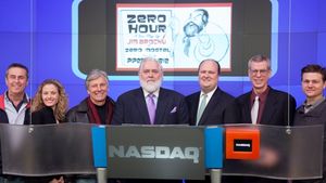 Richard Bell, Christiane Amorosia, Producer Kurt Peterson, Jim Brochu, NASDAQ VP Davi Photo