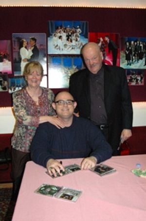 Long time friends Larry and Judi Budweiser after the show with Ronan Tynan Photo