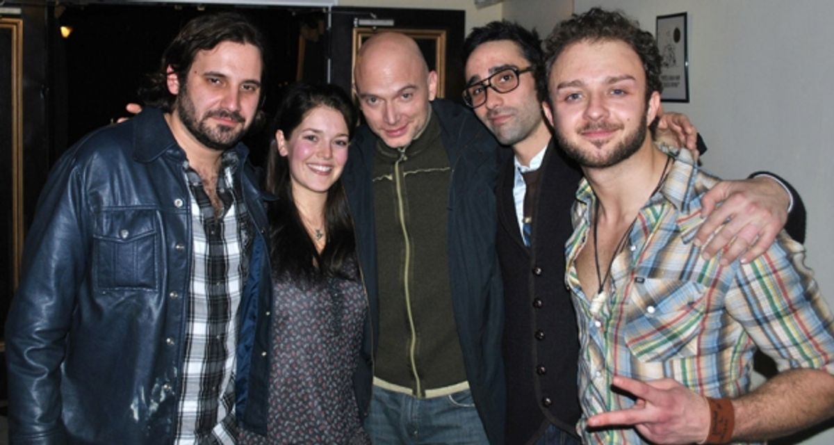 Derek Ahonen, Amoralists company member Meghan Ritchie, Broadway and TV star Michael Cerveris, Amoralists company member Matthew Pilieci and Amoralists company member James Kautz. at 