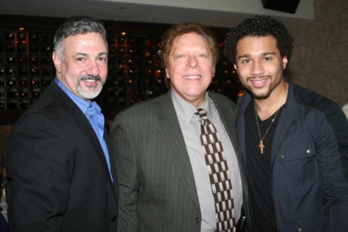 Joseph Callari (Drama Desk Awards Associate Producer), Robert R. Blume (Drama Desk Executive Producer) and Corbin Bleu at 