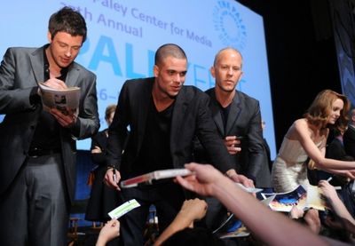 Cory Monteith, Mark Salling, Co-Creator/Executive Producer Ryan Murphy, and Jayma May Photo