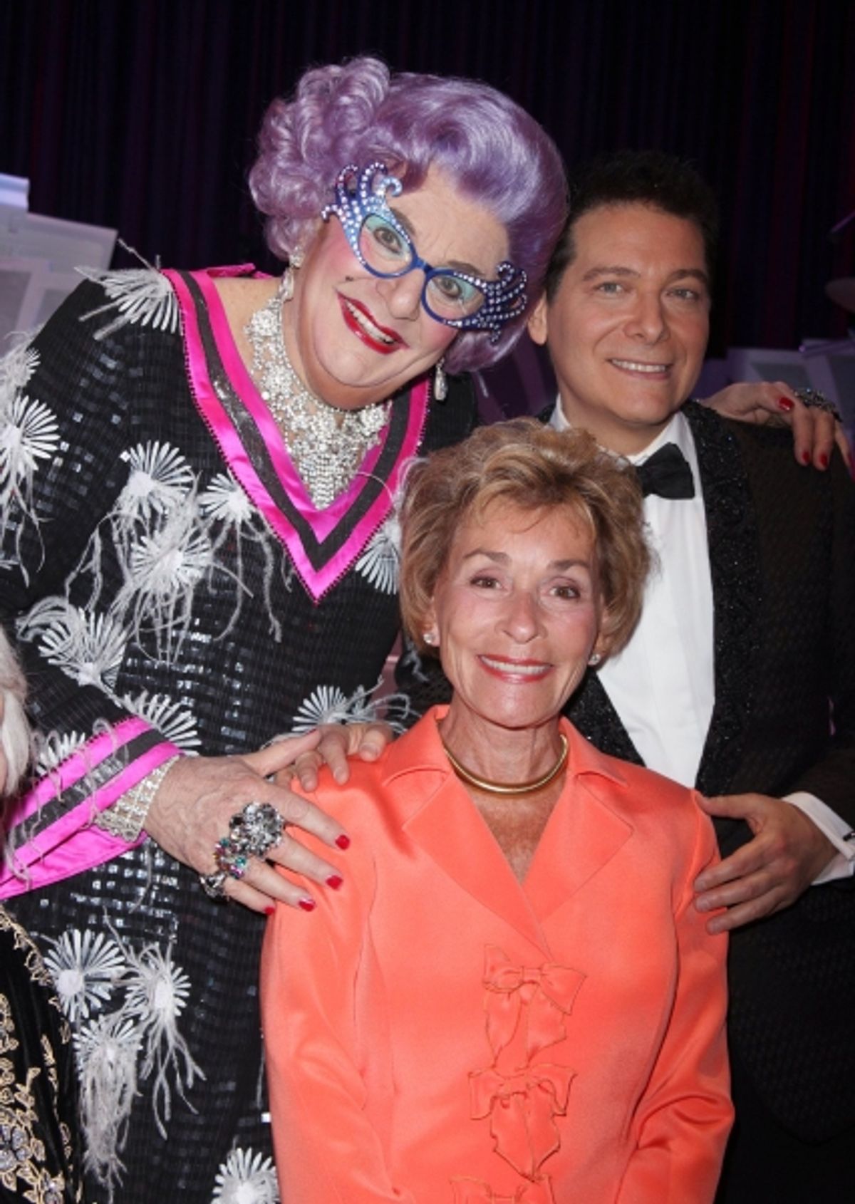 Dame Edna & Michael Feinstein with Judge Judy Sheindlin at 