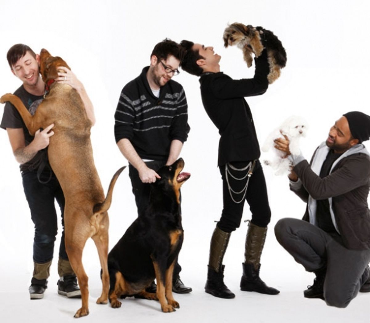Broadway dogs with Project Runway Designers Jesus Estrada, Jonathan Peters, Ben Chmura and Emilio Sosa at 