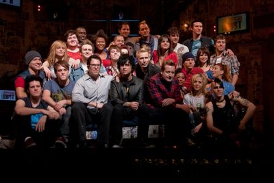 Michael Mayer, Billie Joe Armstrong, Mike Dirnt, Tre Cool and AMERICAN IDIOT Cast Photo