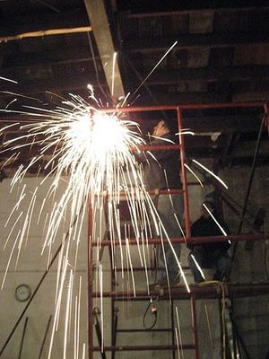 Andy Batt grinds through a gas pipe (scary!) Photo