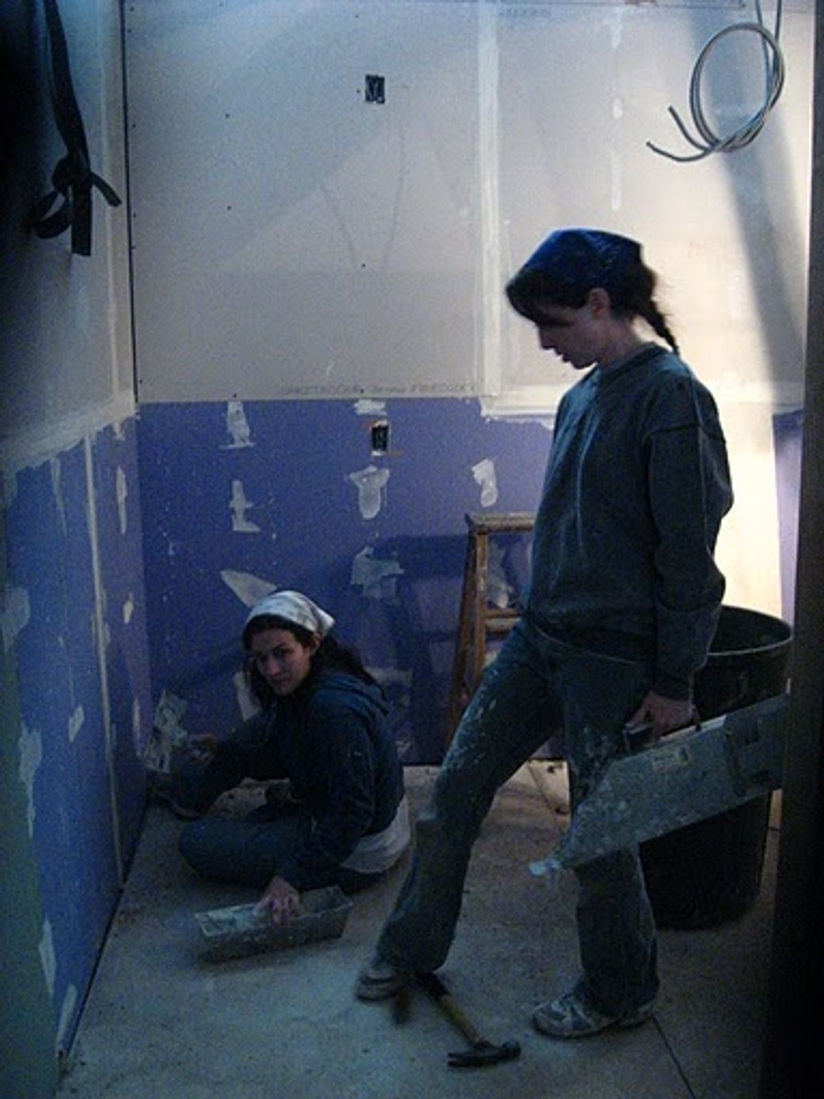 Michelle Batt, Melissa Bair & drywall mudding/sanding at 
