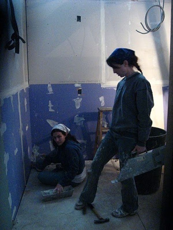 Michelle Batt, Melissa Bair & drywall mudding/sanding Photo