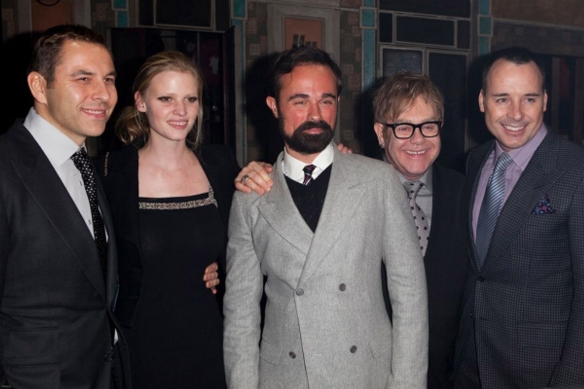 David Walliams, Lara Stone, Alexander Lebedev, Elton John and David Furnish at 