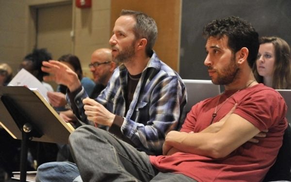 Eric Rosen (co-creator and director); foreground: Curtis Moore (music director) and M Photo