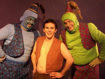 Jordan Stocksdale as the Genie of the Ring and Jeremy Trammelle as the Genie of the L Photo