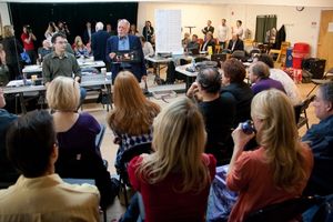 Hal Prince with the cast and crew of Paradise Found Photo