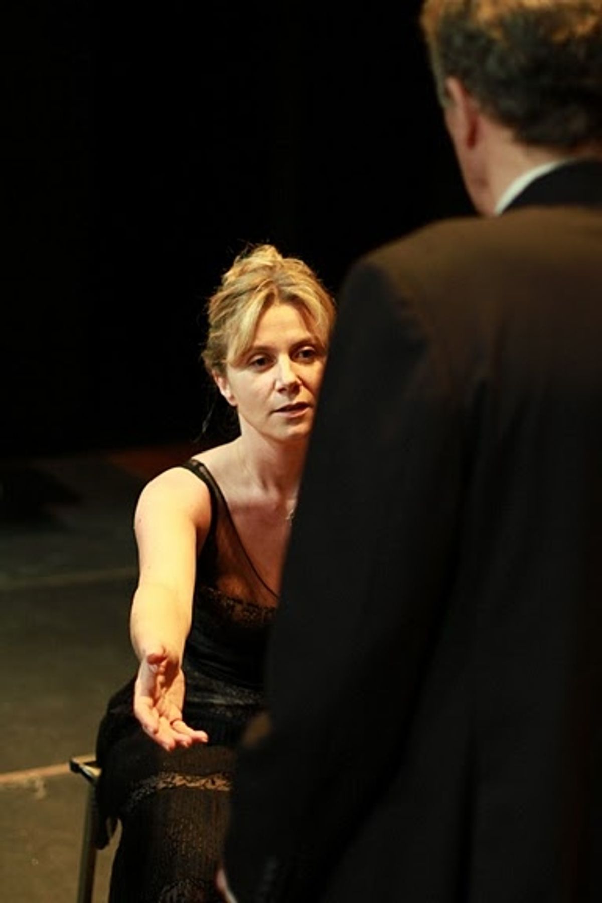 Nastasia Many (Marguerite Gautier) in La Dame aux Camelias pleading to Robert Adrian (Armand's Father) at 