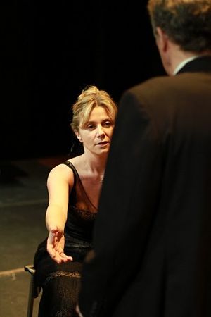 Nastasia Many (Marguerite Gautier) in La Dame aux Camelias pleading to Robert Adrian (Armand's Father) @ BroadwayWorld Nastasia Many (Marguerite Gautier) in La Dame aux Camelias pleading to Robert Adrian Photo