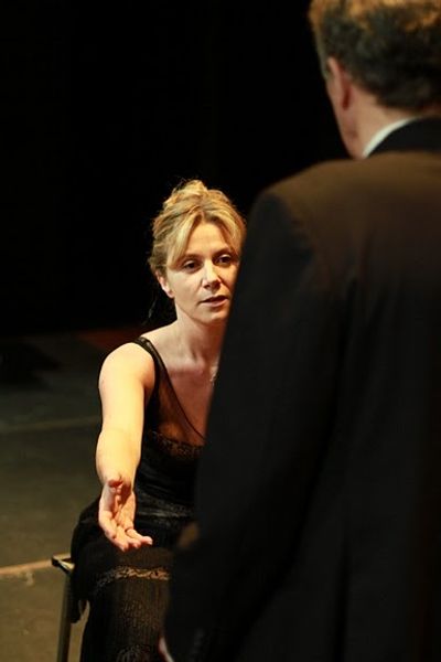 Nastasia Many (Marguerite Gautier) in La Dame aux Camelias pleading to Robert Adrian  Photo