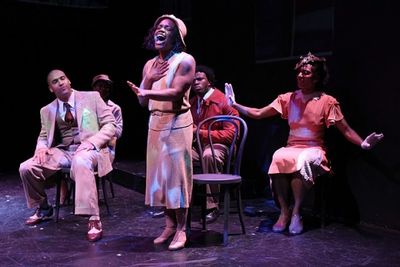 Kenita Miller as Zora with teh cast of Langston in Harlem
 Photo