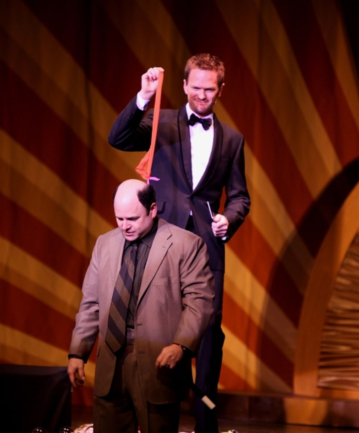 Neil Patrick Harris and color commentator, Jason Alexander at 