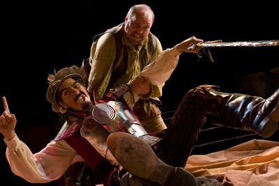 Sancho Panza (Danny Bruno) helps Don Quijote (Gilberto MartÃƒÂ­n del Campo) up of Photo
