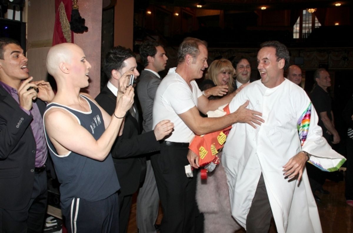 Dale Hensley (Gypsy Winner- La Cage) with Christophe Caballero, Jim Byk, Kelsey Grammer, Sonia Friedman, David Babani, Terry Johnson at 