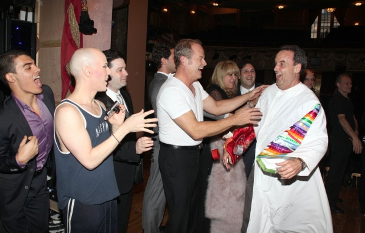 Dale Hensley (Gypsy Winner- La Cage) with Christophe Caballero, Jim Byk, Kelsey Grammer, Sonia Friedman, David Babani, Terry Johnson at 