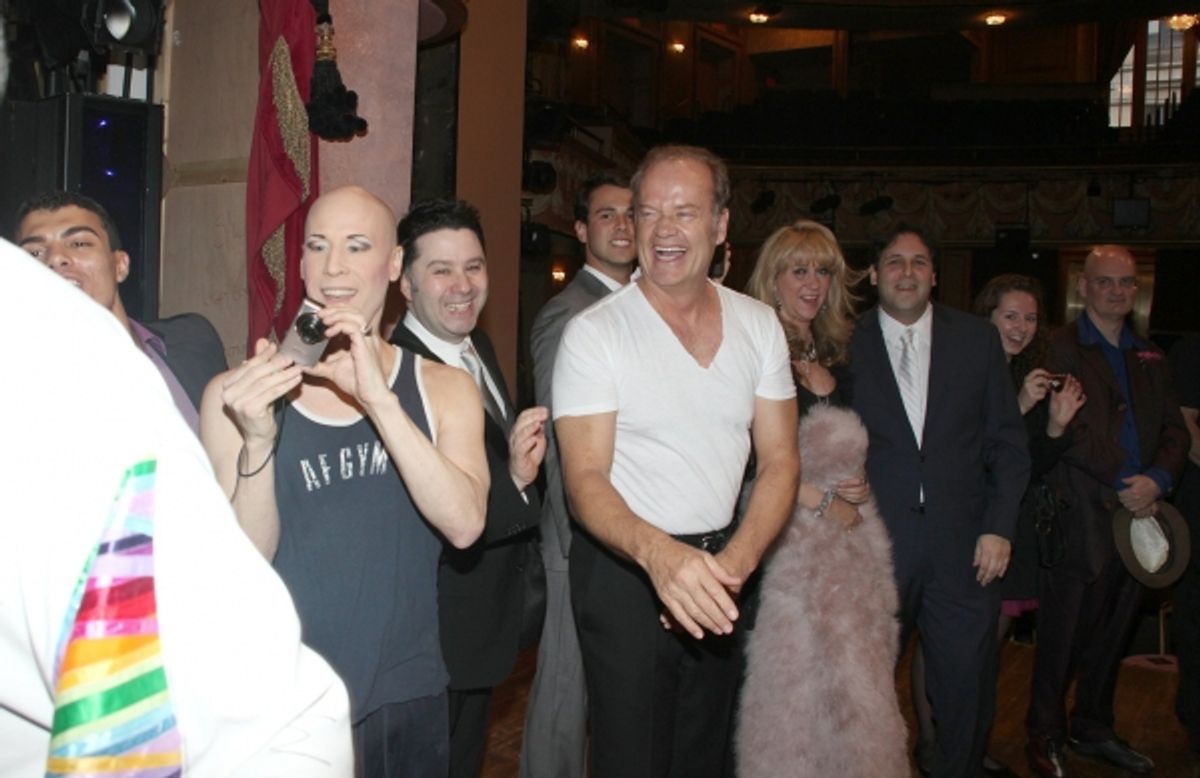 Dale Hensley (Gypsy Winner- La Cage) with Christophe Caballero, Jim Byk, Kelsey Grammer, Sonia Friedman, David Babani, Terry Johnson at 