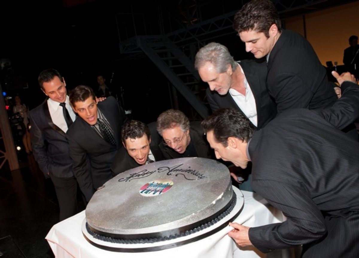 Travis Cloer, Deven May, Rick Faugno, Frankie Valli, Bob Gaudio, Peter Saide and Jeff Leibow at 