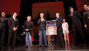Devin May, Rick Faugno, Frankie Valli, Bob Gaudio, Kevin Gore of Rhino Records, Peter Photo