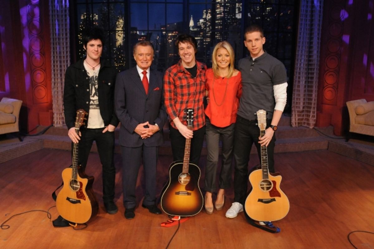 Michael Esper, Regis Philbin, John Gallagher Jr., Kelly Ripa and Stark Sands at 