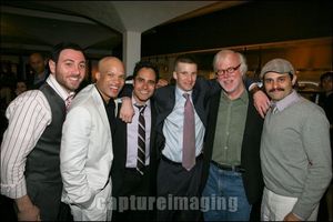 Hrach Titizian and Glenn Davis pose with Playwright Rajiv Joseph and cast members Bra Photo