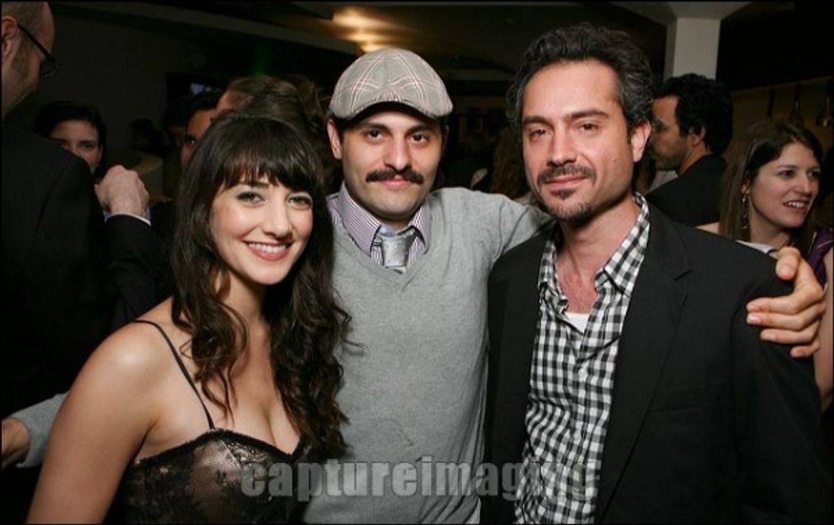 Shelia Vand and Arian Moayed pose with actor Omar Metwally
 at 