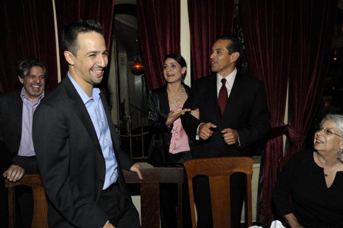 Luis Miranda, Lin-Manuel Miranda, Monica Gil and Mayor Antonio R. Villaraigosa at 