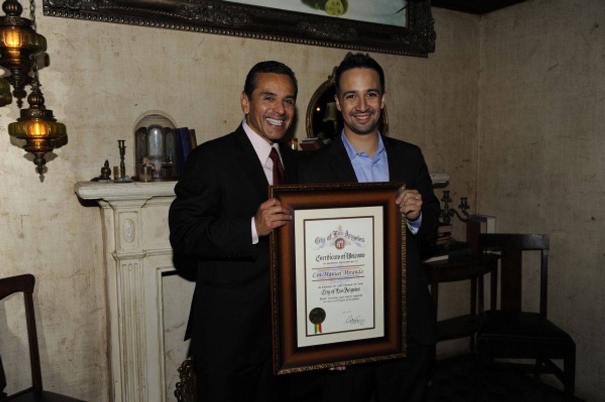Los Angeles Mayor Antonio R. Villaraigosa and Lin-Manuel Miranda at 