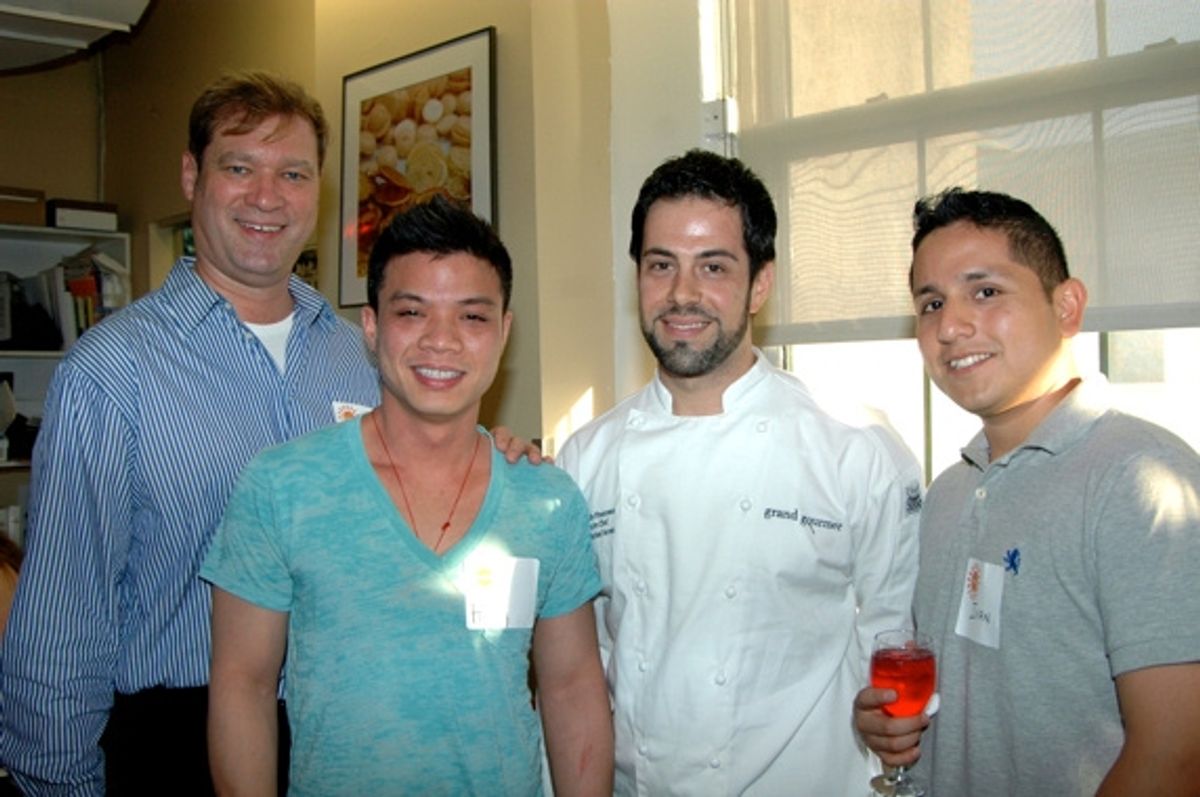 Charles Gunkel, Hung Huynh (Winner Top Chef 3), Massimo DeFrancesca (Executive Chef, Domasa) and Ivan Quimi at Kulish, Alvarez, & Kowalik Reunite for BILLY ELLIOT Celebrity Cook-Off