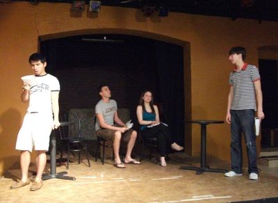 Performer (Howie), Nate Walden (Reporter), Kelli Johnson (Diwata) and Mark Presto  Photo