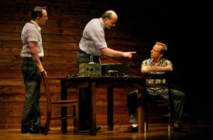 FBI agents Paul (John Hoogenakker) and Steve (Mick Weber) interrogate Rowe (Dan Waller) @ BroadwayWorld FBI agents Paul (John Hoogenakker) and Steve (Mick Weber) interrogate Rowe (Dan Walle Photo