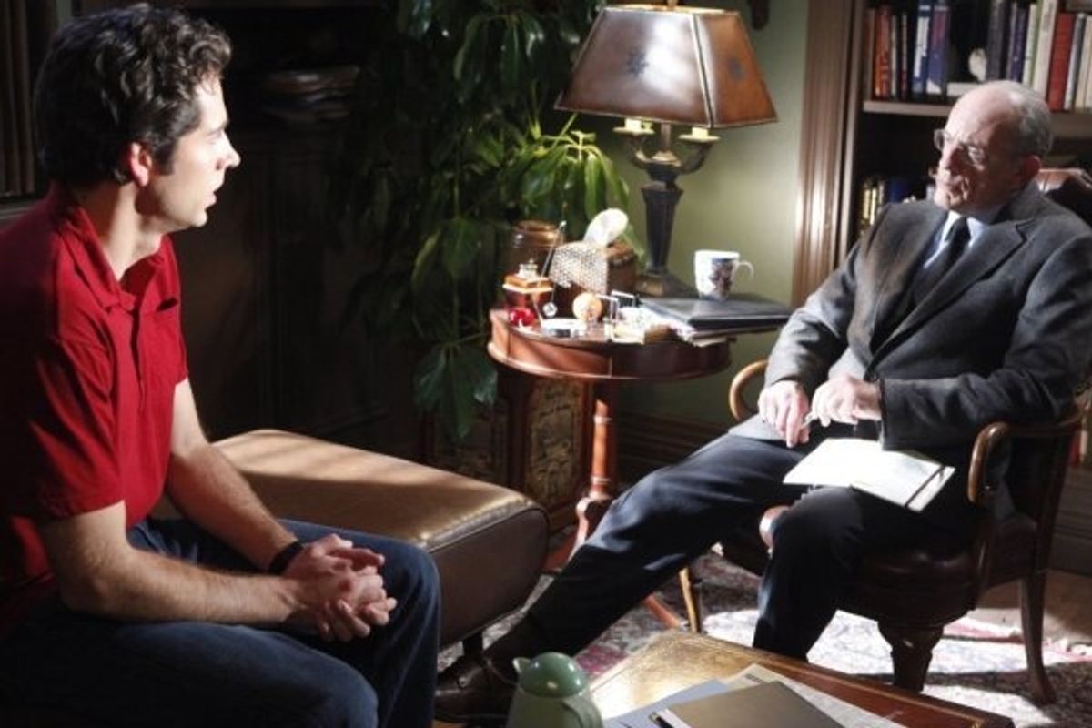 Zachary Levi as Chuck Bartowski, Christopher Lloyd as Dr. Dreyfus at 