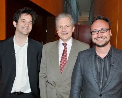 Jason Zinoman and  Arthur Sulzberger, Jr. with  Dan LeFranc Photo