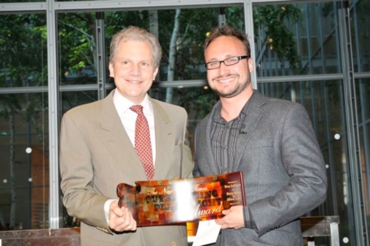 New York Times publisher Arthur Sulzberger, Jr. presents  The 2010 New York Times Outstanding Playwright Award to Dan LeFranc at 