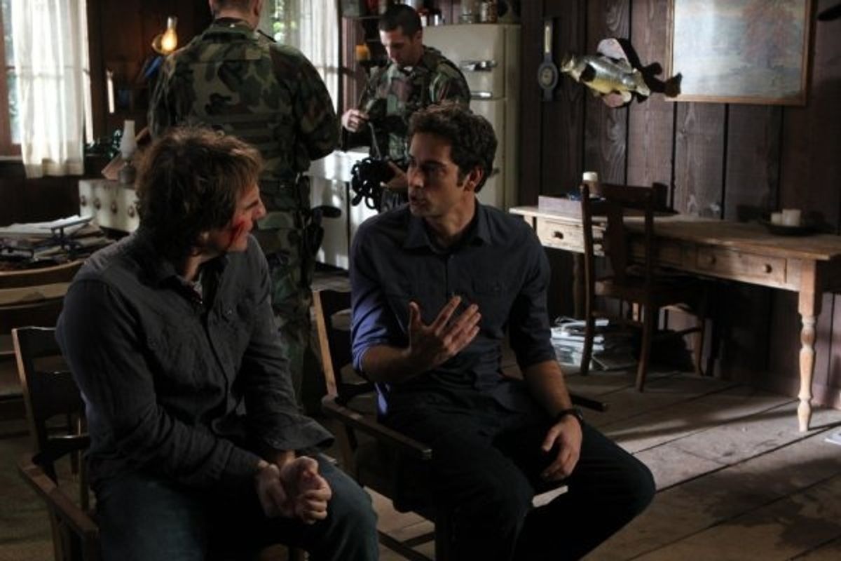 Scott Bakula as Steve Bartowski, Zach Levi as Chuck Bartowski at 