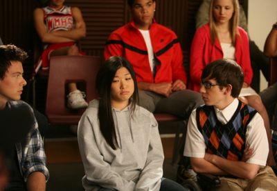 Tina (Jenna Ushkowitz, C) tries a new look. Also Pictured Cory Monteith, Dijon Talton Photo