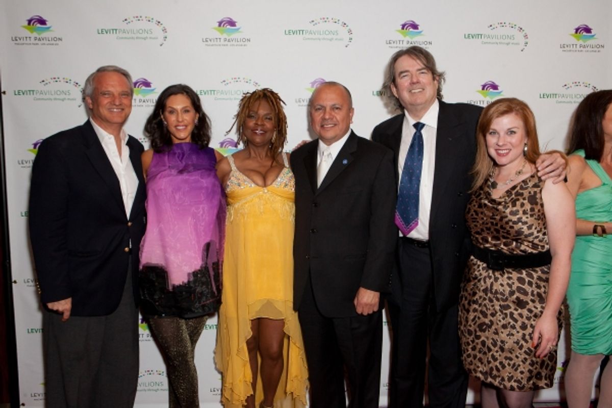 Glen Williams, President, Levitt Pavilions; Liz Levitt Hirsch, Mortimer Levitt Foundation; Thelma Houston; Councilmember Ed P. Reyes, City of Los Angeles, First District; Jimmy Webb; Sharon Yazowski, Executive Director, Levitt Pavilions at 