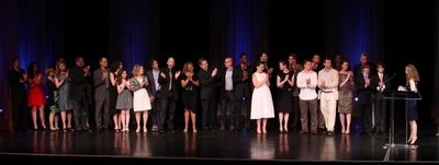 Edward Albee with Hallie Foote an the ensemble from THE ORPHAN'S HOME CYCLE
 Photo