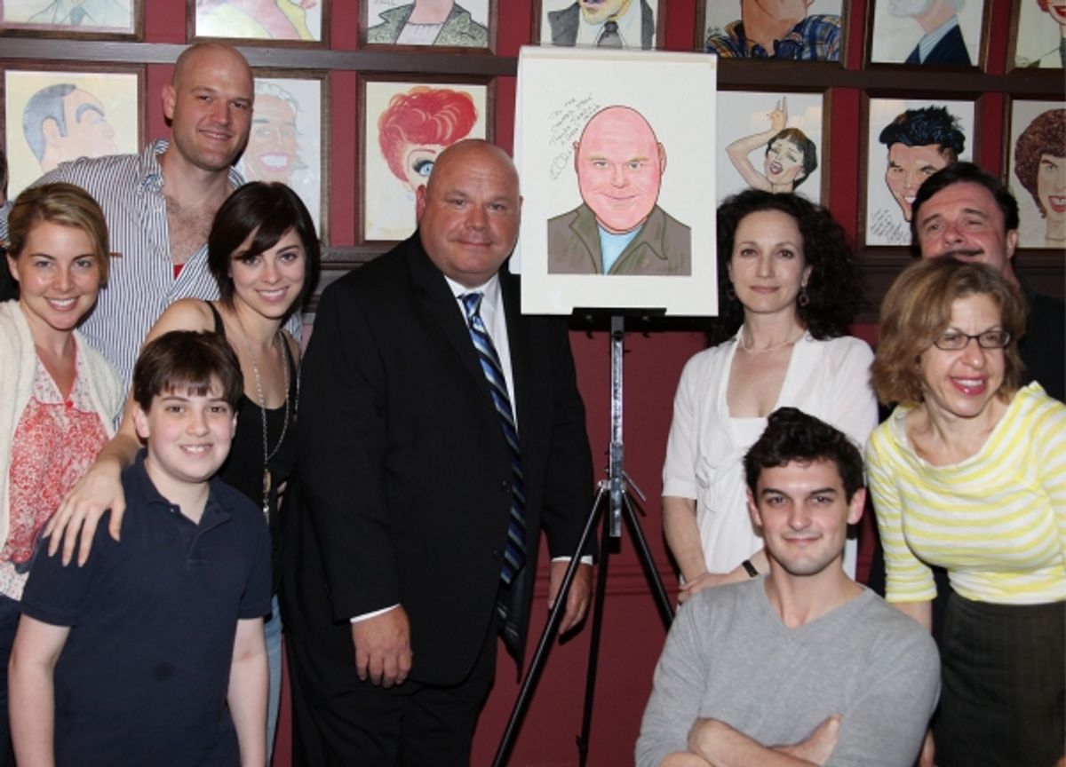 (l to r) Morgan James, Zachary James, Krysta Rodriguez, Adam Riegler, Kevin Chamberlin, Bebe Neuwirth, Wesley Taylor, Nathan Lane & Jackie Hoffman at 